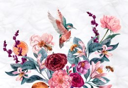 Fototapeta Akwarelowe Kolibry I Pszczoły Na Kwiatkach