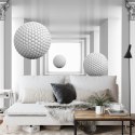 Fototapeta 3D Mural Digital Silver Tunnel With Sphere And Columns .
Modern Rendering Gray Interior Wallpaper