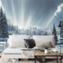 Fototapeta Beautiful Winter Landscape. Majestic White Spruces Glowing By Sunlight. Picturesque And Gorgeous Wintry Scene.