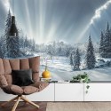 Fototapeta Beautiful Winter Landscape. Majestic White Spruces Glowing By Sunlight. Picturesque And Gorgeous Wintry Scene.