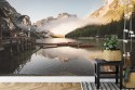 Fototapeta Boats On The Braies Lake, Pragser Wildsee In Dolomites Mountains, Sudtirol, Italy Dolomite.