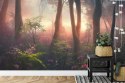 Fototapeta Colorful Sunset Forest Scenery With Beautiful Trees And Plants, Natural Green Environment With Amazing Nature