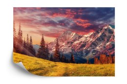 Fototapeta Awesome Alpine Highlands In Sunny Day. Scenic Image Of Fairy-Tale Landscape With Colorful Sky Under Sunlit, Over The 