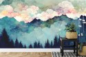 Fototapeta Forest Silhouette Background. Watercolor Painting Of A Spruce Forest