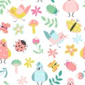 Tapeta Dla Dzieci - Śpiewające Ptaszki I Kolorowe Roślinki