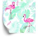 Tapeta Flamingi I Egzotyczne Liście W Pastelowych Kolorach