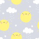 Tapeta Dla Dzieci - Słoneczka I Deszczowe Chmurki