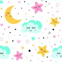 Tapeta Dla Dzieci - Kolorowe Śpiące Gwiazdki, Chmurki I Księżyce