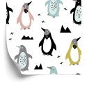 Tapeta Dla Dzieci - Kolorowe Pingwinki W Stylu Skandynawskim