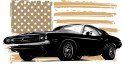 Obraz Wieloczęściowy Amerykański Muscle Car Z Flagą Usa W Tle