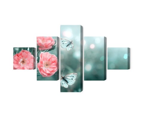 Obraz Wieloczęściowy Delikatne Kwiaty I Motyle 3D