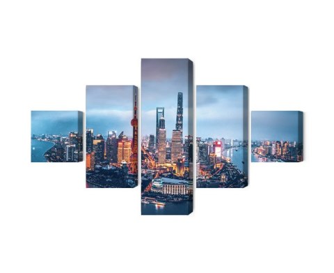 Obraz Wieloczęściowy Panorama Szanghaju Nocą
